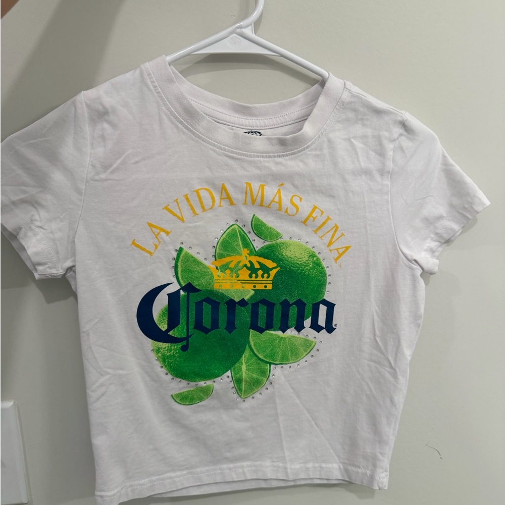 Corona Girls' White Graphic Tee - Green Lime Print